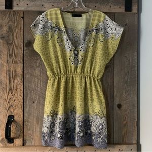 Women’s L WISH Boho Loose Cap Sleeve V Neck Tunic Top Light Airy Summer Pear EXC